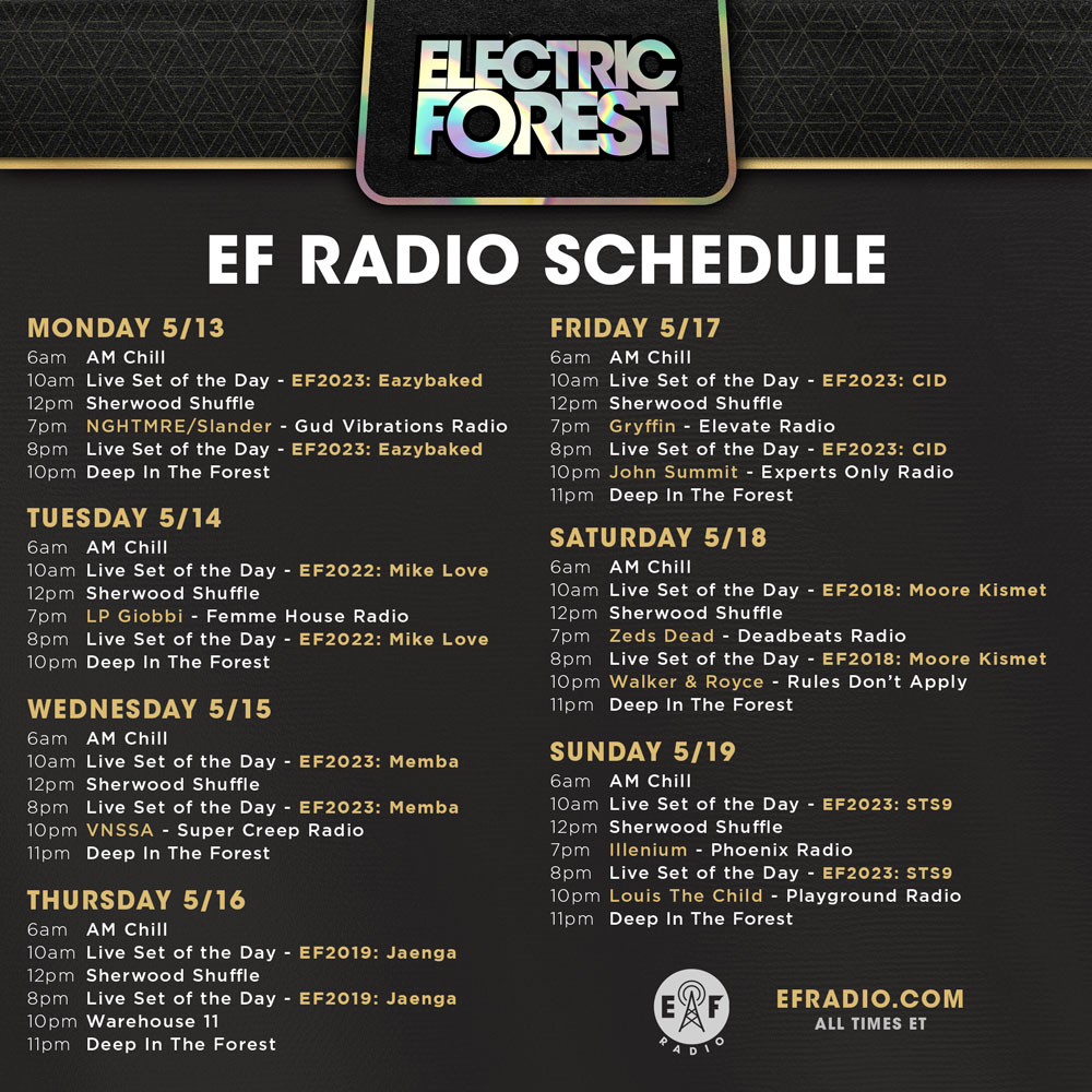 Weekly EF Radio Schedule Graphic